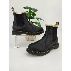 Dr. Martens Women’s 2976 Leonore Faux Fur Black Leather Ankle Boots Size 7 US